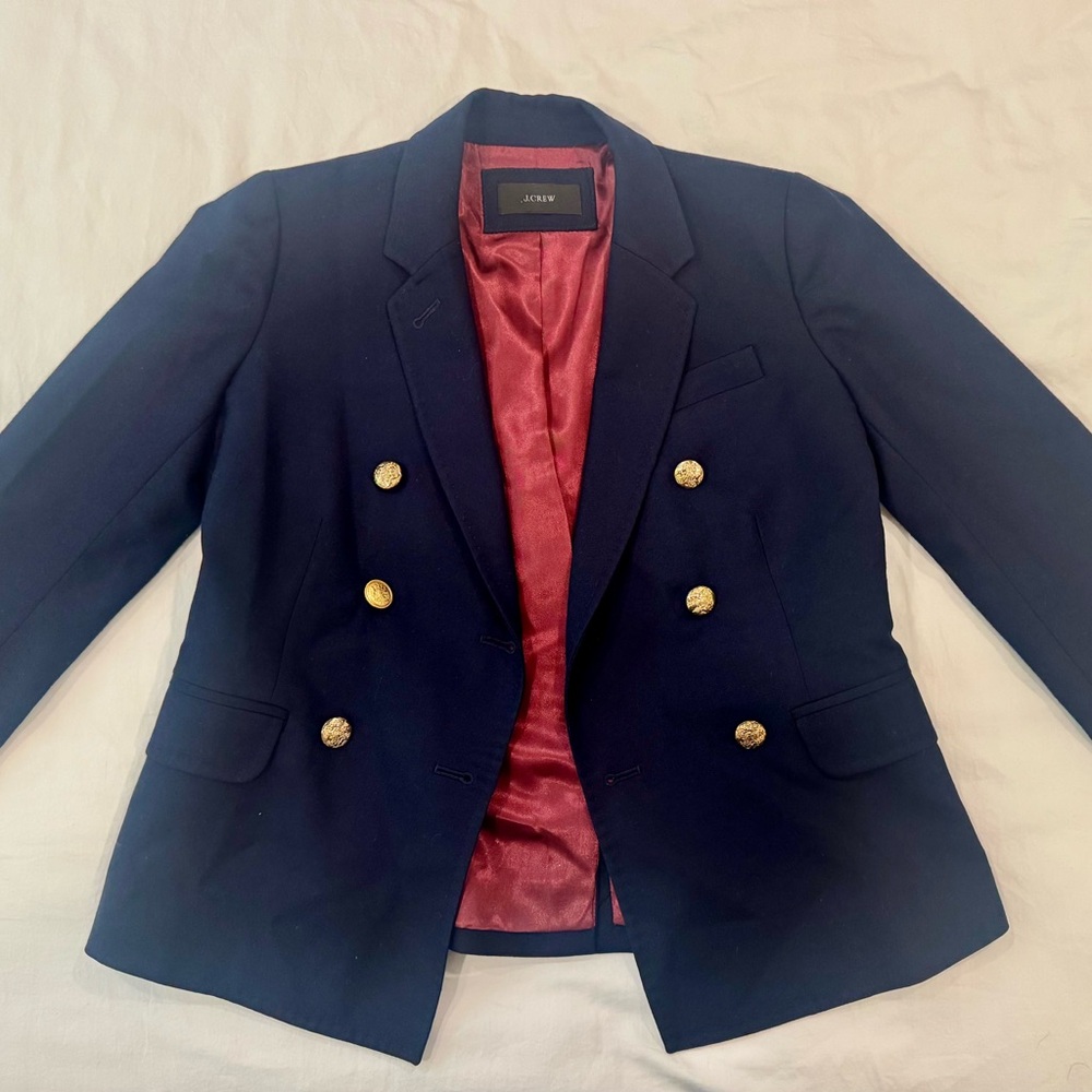 J. Crew Dark Blue Wool Blazer with Gold Accents